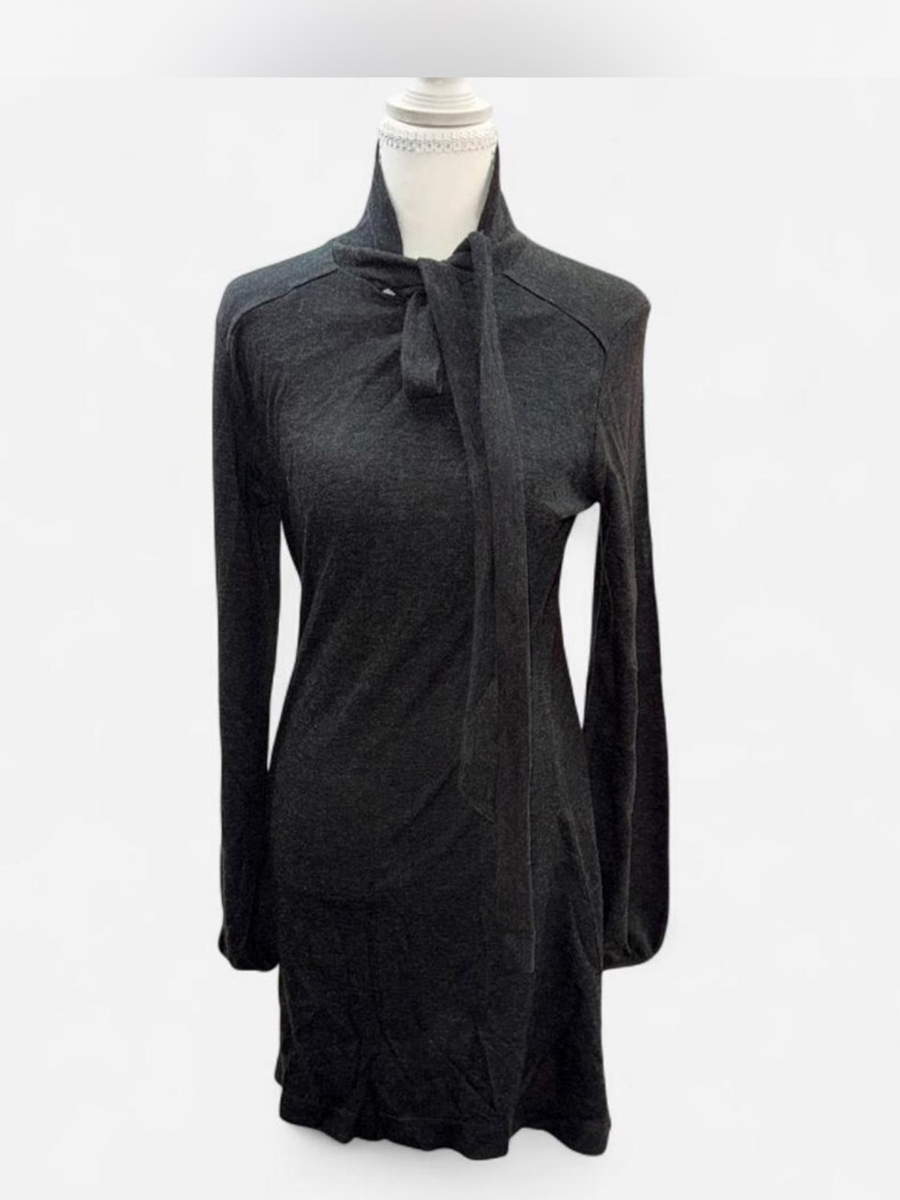 Vintage H&M Black Long-Sleeve Tie-Neck Dress